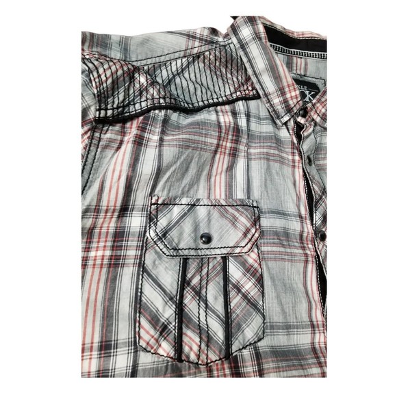 Buckle BLACK Brand Button Up Pearl Snaps Plaid Shirt Top Athletic Fit Sz XXL - Picture 7 of 12